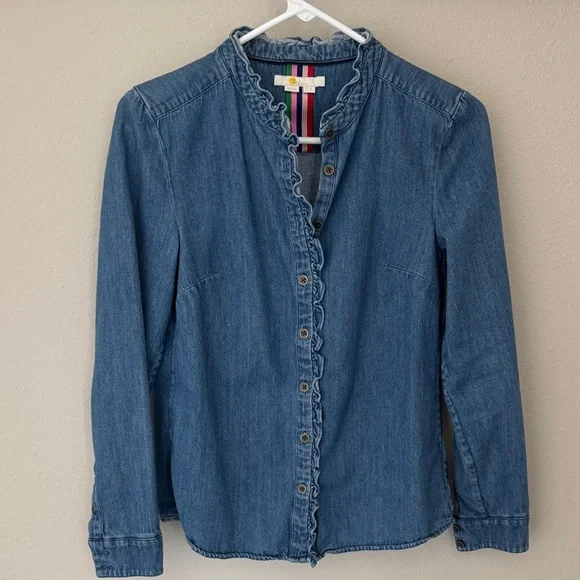Boden Blue Denim Ruffle Shirt - Picture 4 of 9